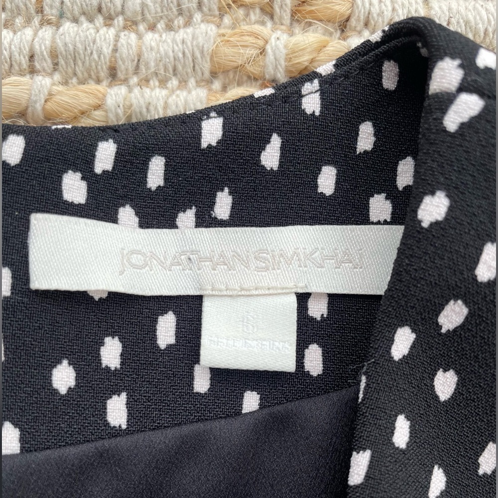 Jonathan Simkhai Black White Dot Twist Front Mini Dress 6 Lined Flutter Sleeve - Picture 2 of 7
